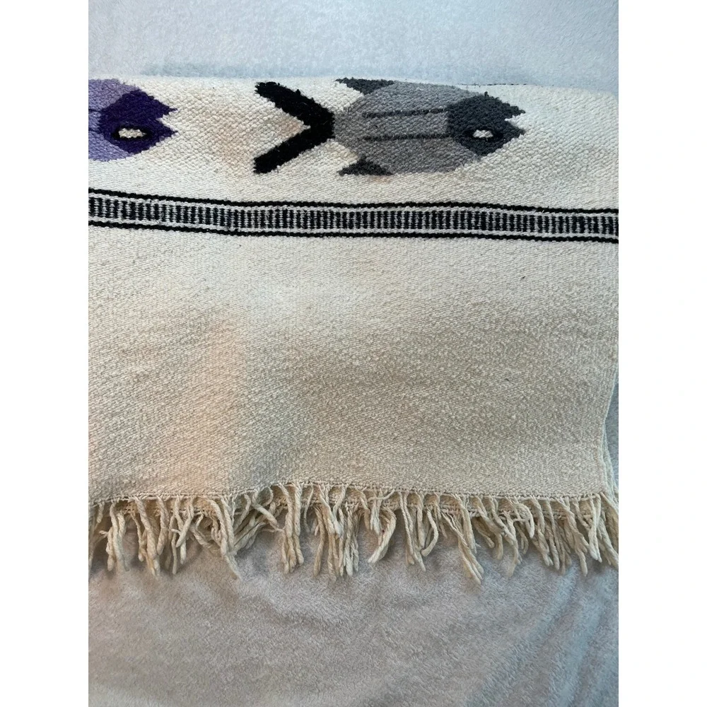 Vintage Mexican/Native Wool Fish Rug Wall /Hanging Folk Coastal Tapestry 80x42